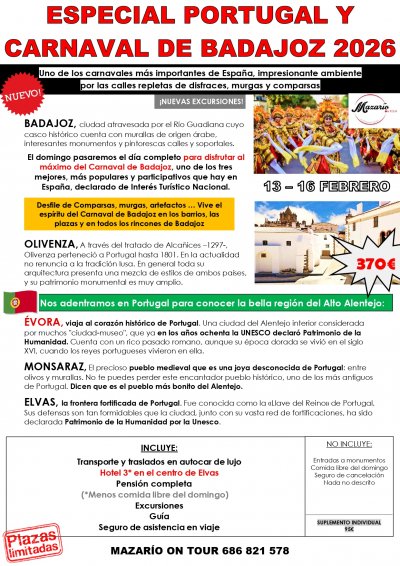 CARNAVAL DE BADAJOZ 2026 Y PORTUGAL