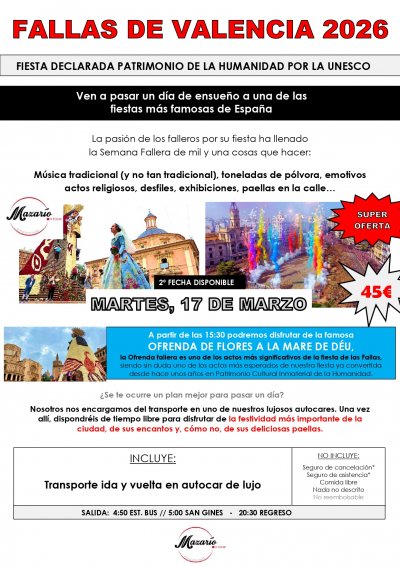 MARTES 17 DE MARZO - FALLAS Y OFRENDA 2026